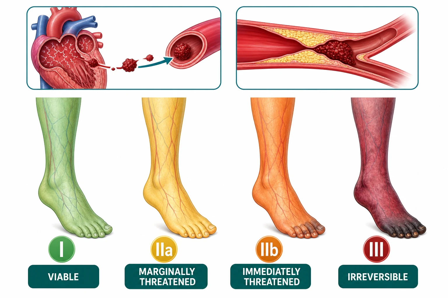 Educational Rutherford acute limb ischaemia categories I to III with sensory motor and Doppler findings