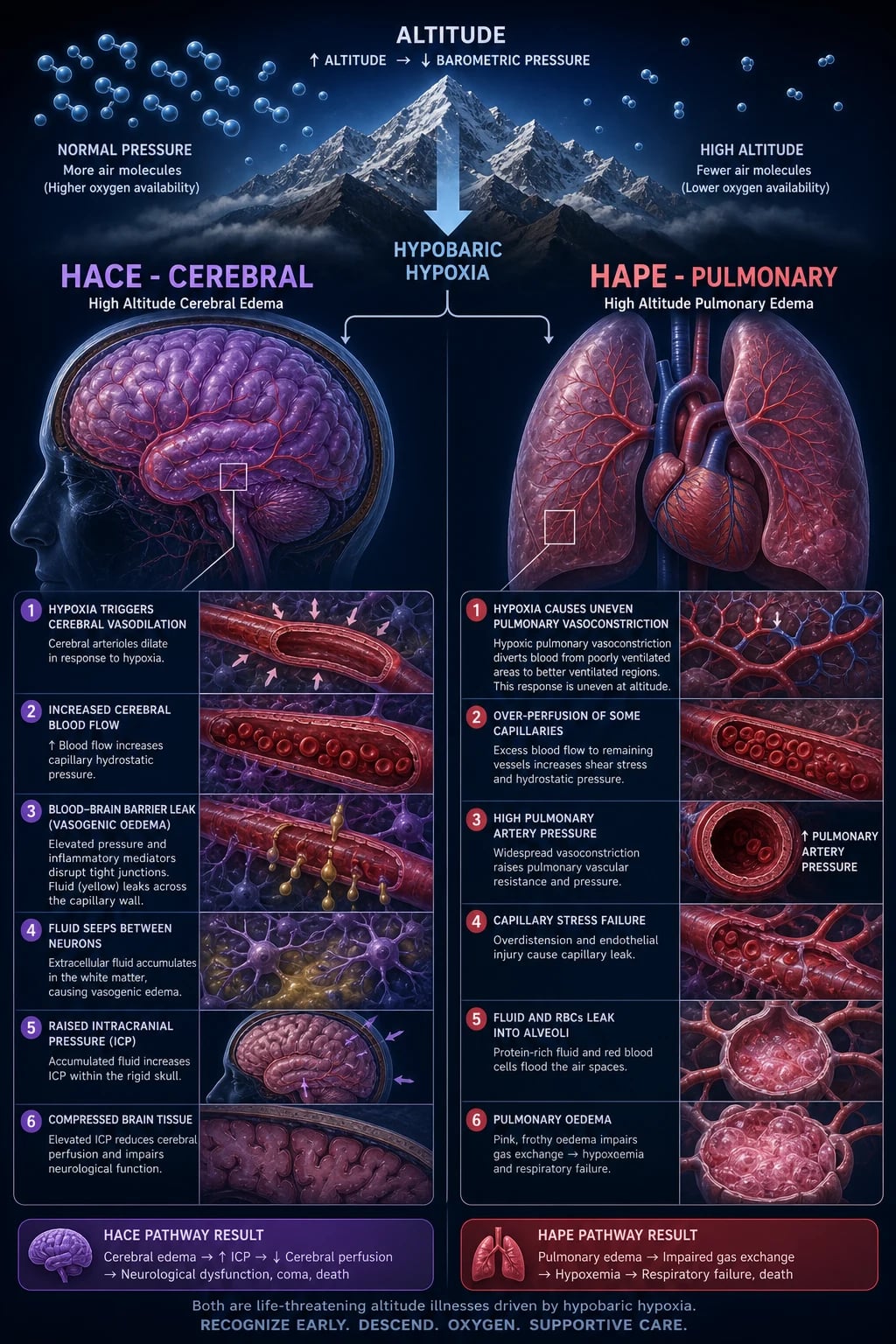 Mechanisms of HACE and HAPE from hypobaric hypoxia