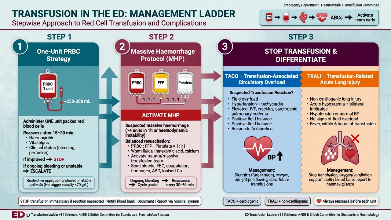 Educational massive transfusion and reaction ladder TACO versus TRALI with one-unit reassessment