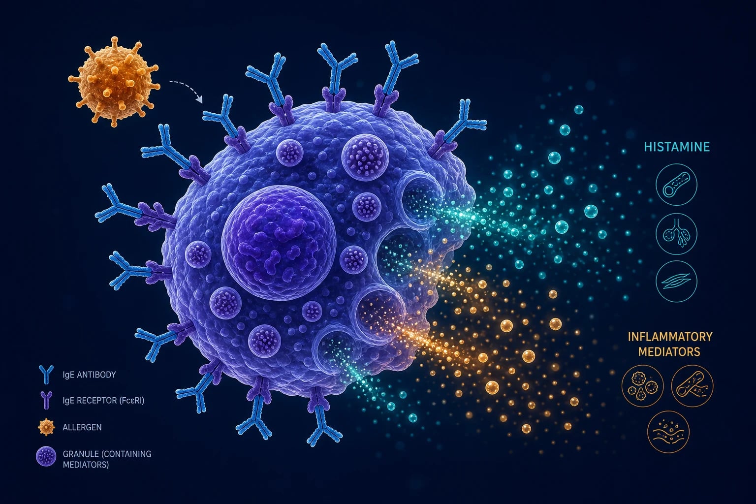 Mast-cell degranulation cascade leading to multi-system anaphylaxis features
