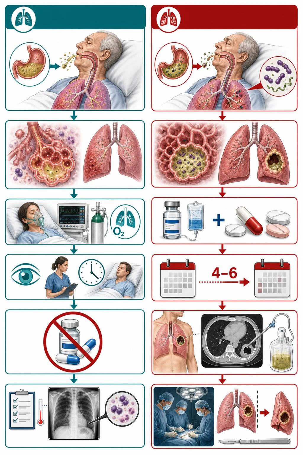 Educational management ladder for aspiration pneumonia and lung abscess antibiotics and drainage