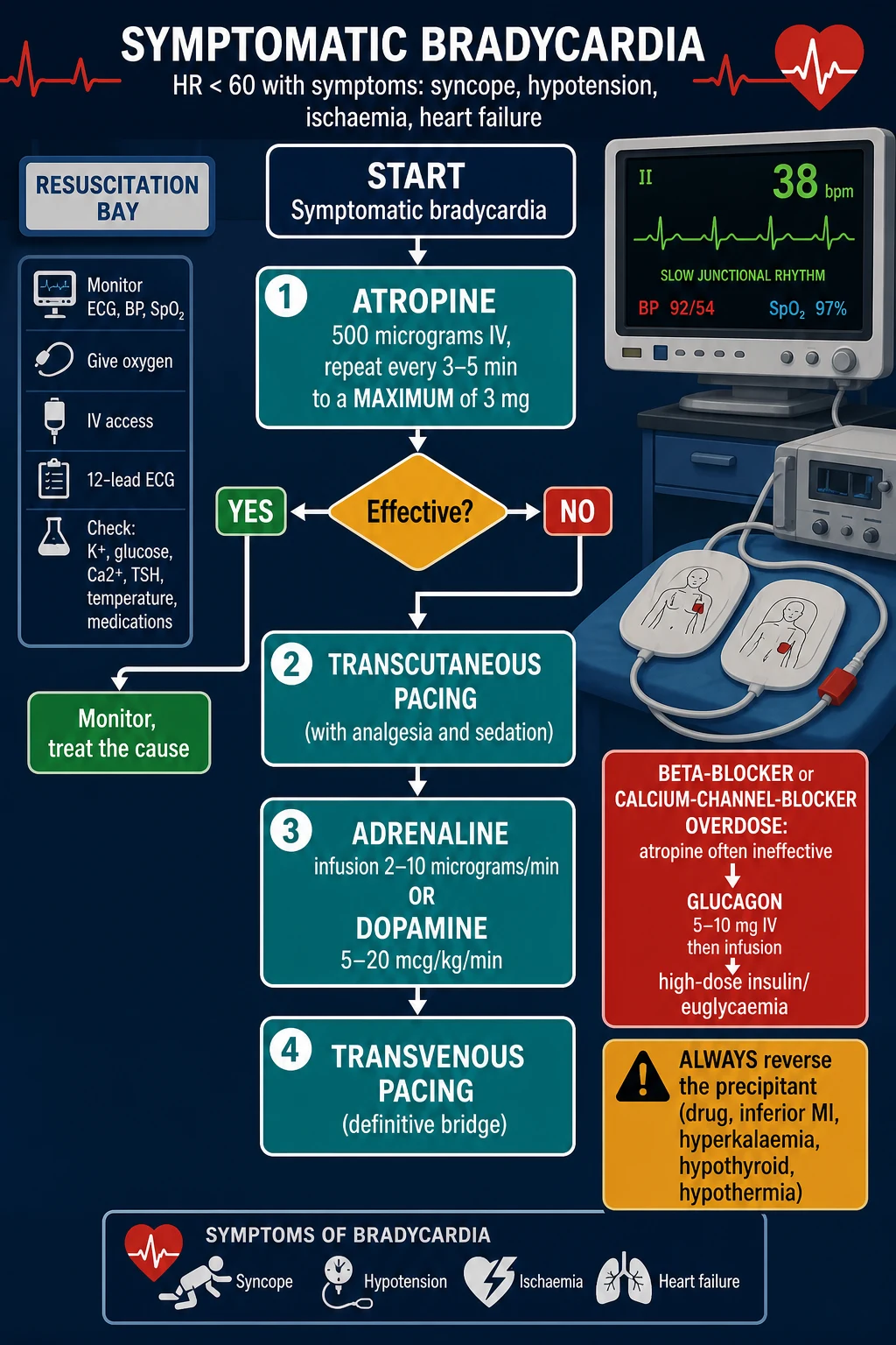 Symptomatic bradycardia treatment algorithm