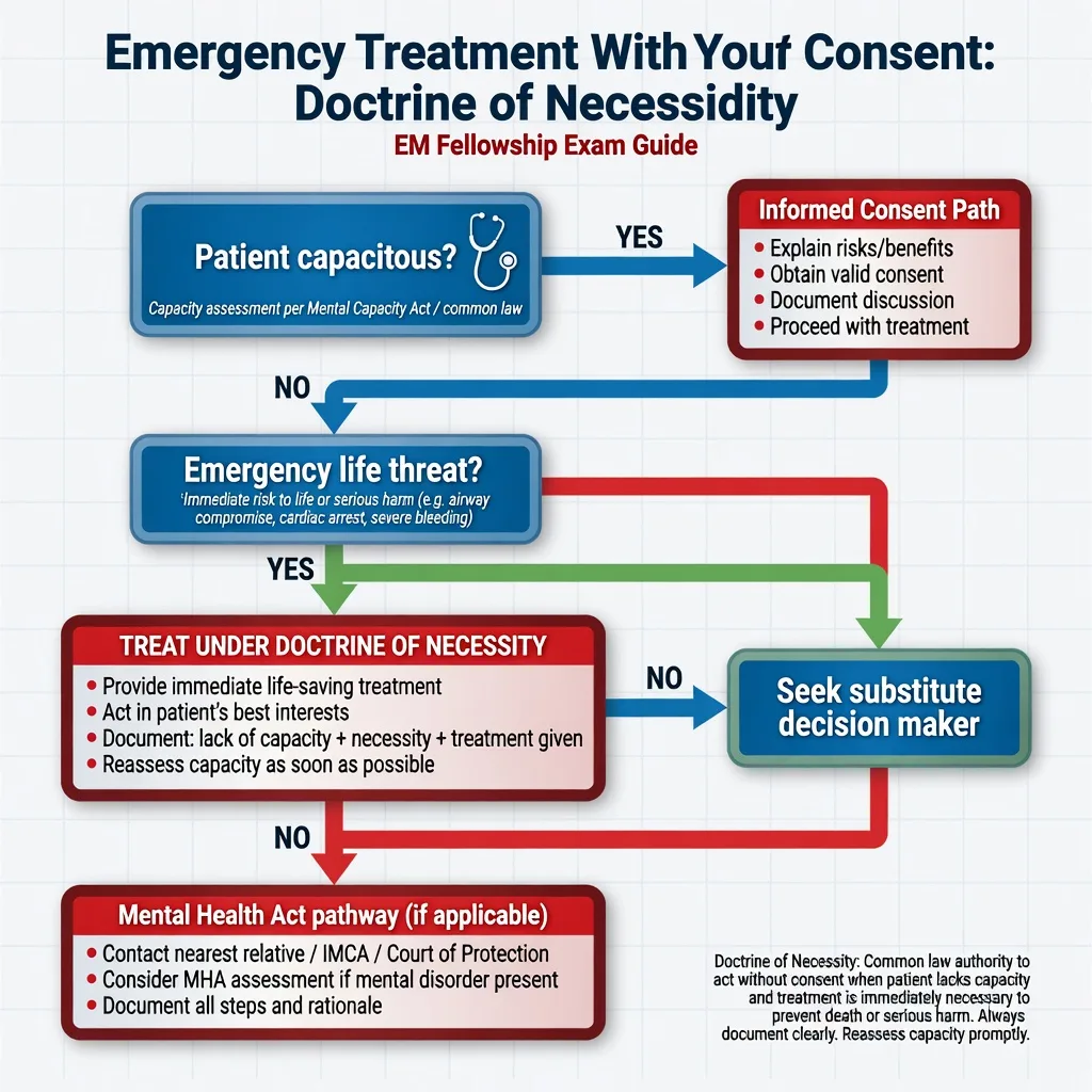 Decision flowchart for capacity, informed consent and emergency doctrine of necessity