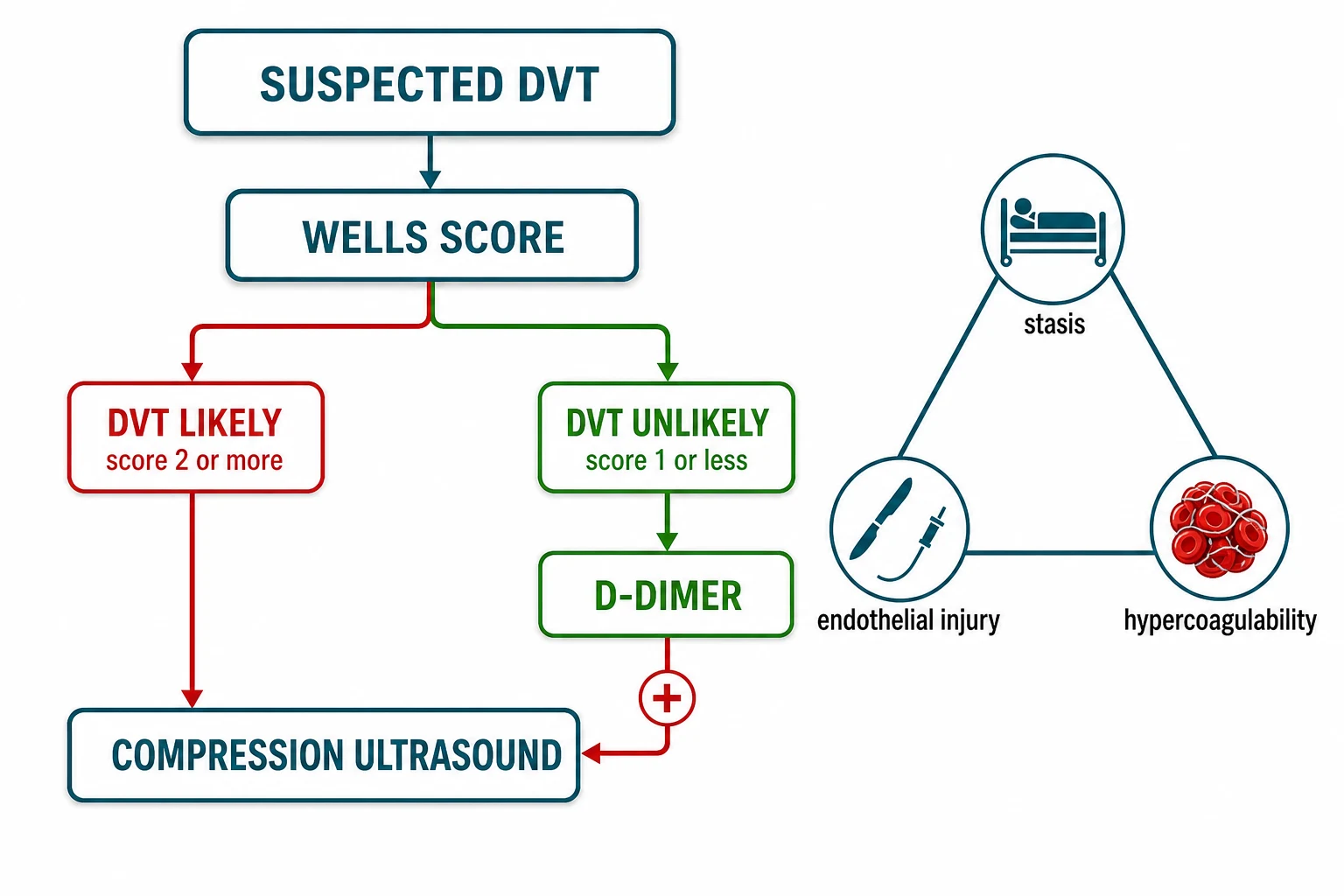 Educational Wells DVT two-level pathway with D-dimer and compression ultrasound