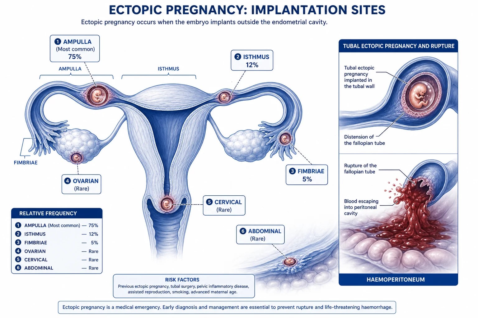 A transvaginal ultrasound showing an empty uterus with free fluid in the pouch of Douglas