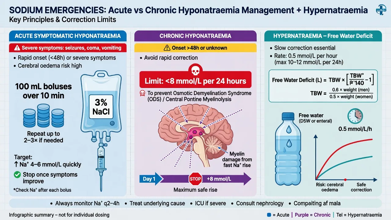 Acute versus chronic hyponatraemia management with 3 percent saline boluses and 24-hour correction ceiling