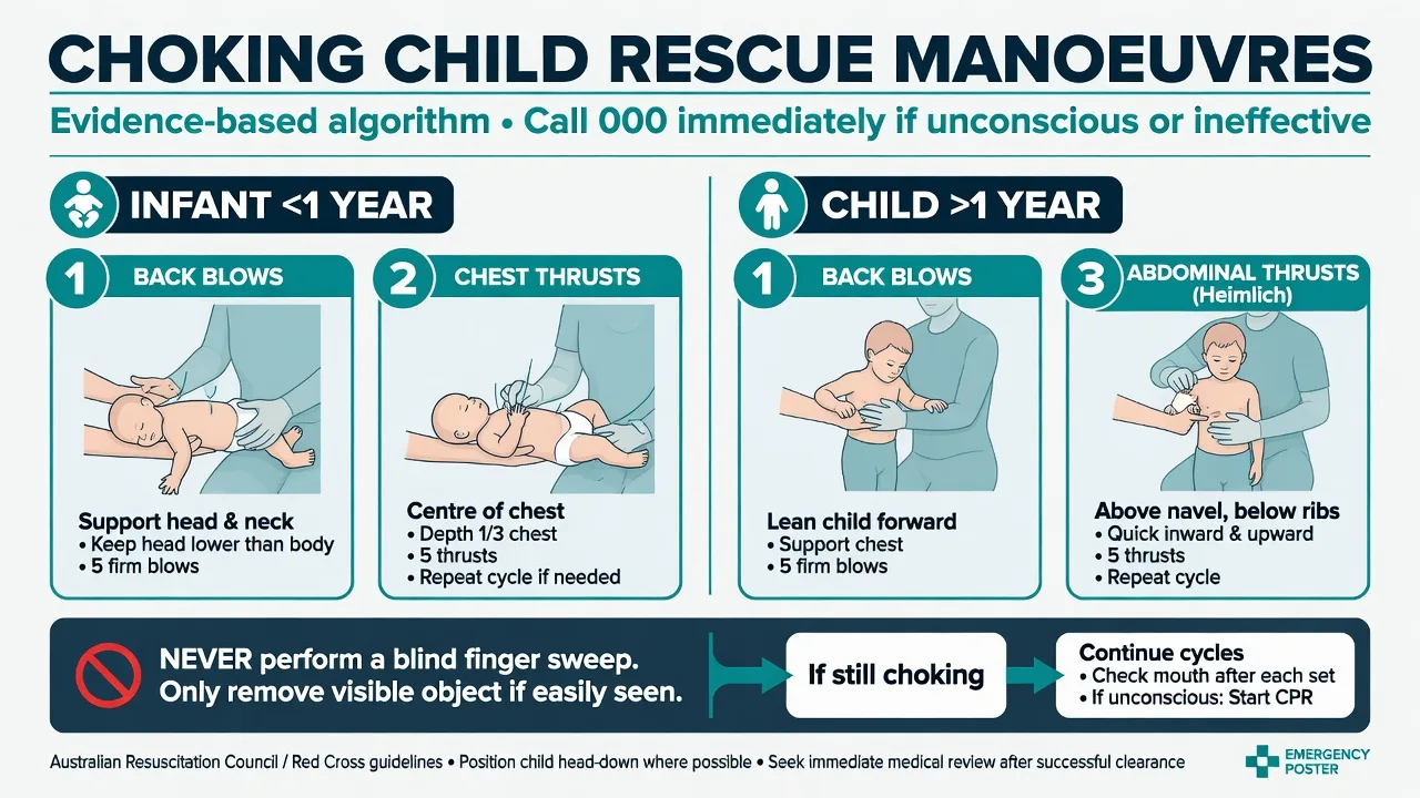 Age-specific choking rescue manoeuvres for infants and children