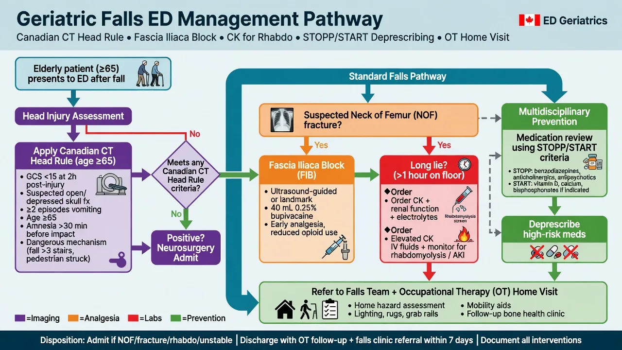 Geriatric falls ED management pathway CT head block and falls prevention