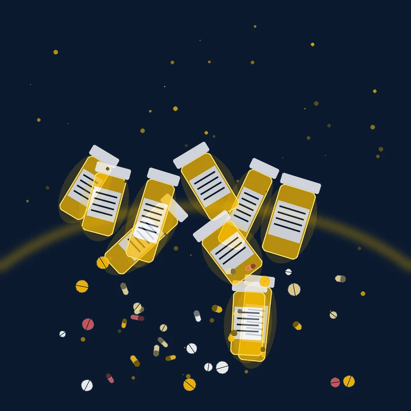 Abstract illustration of multiple pill bottles representing polypharmacy