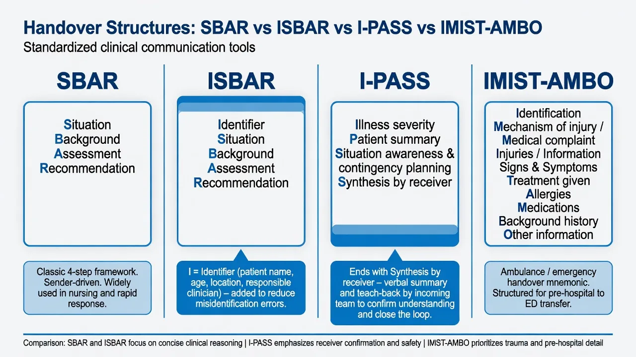 Comparison of SBAR, ISBAR, I-PASS and IMIST-AMBO handover structures