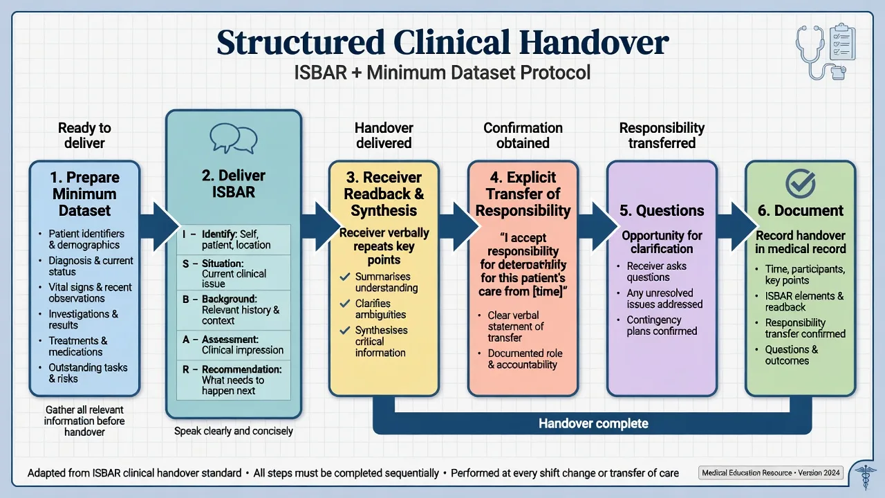 Six-step structured clinical handover process from prepare to document