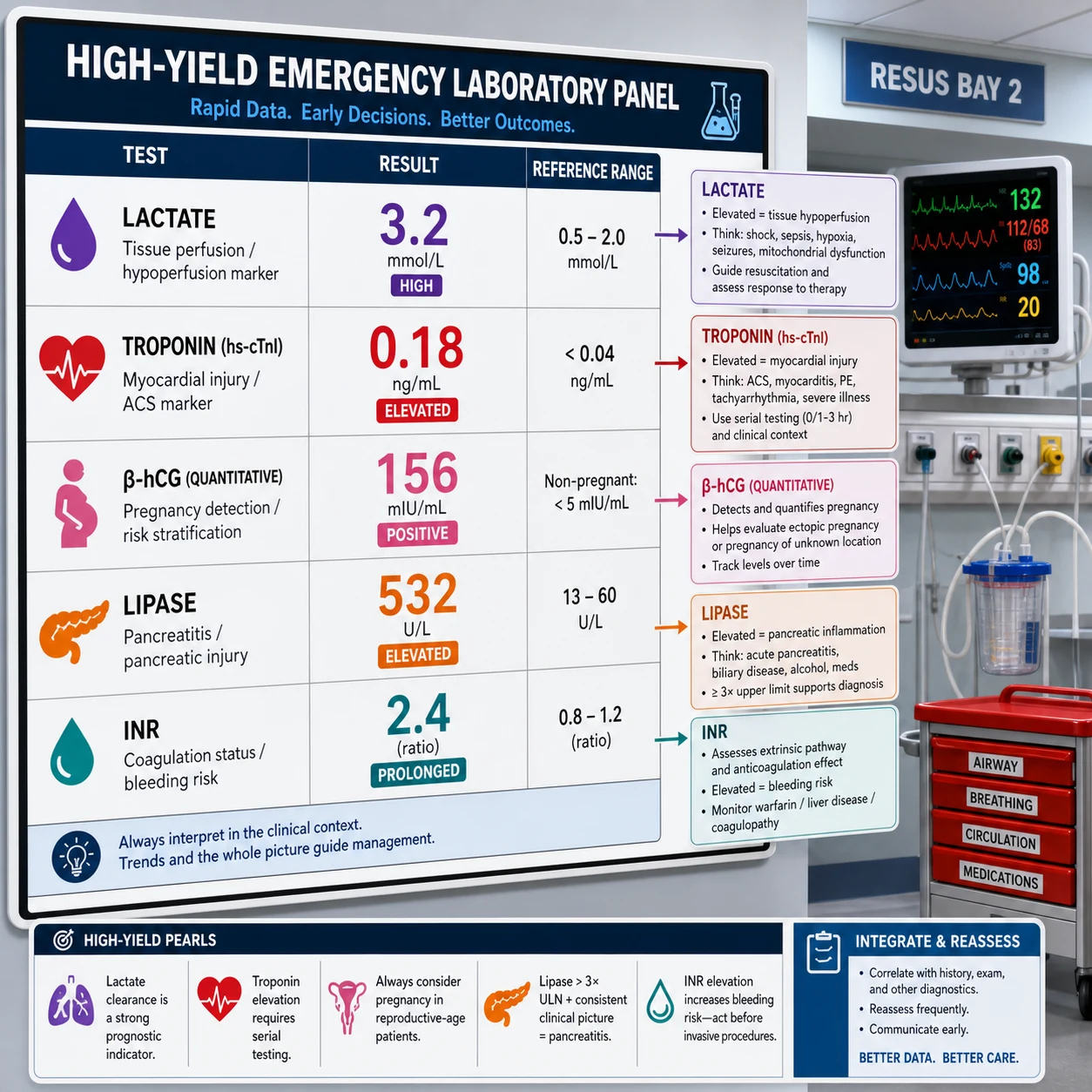 A serum lithium level and a tremor beside a renal function chart showing declining clearance