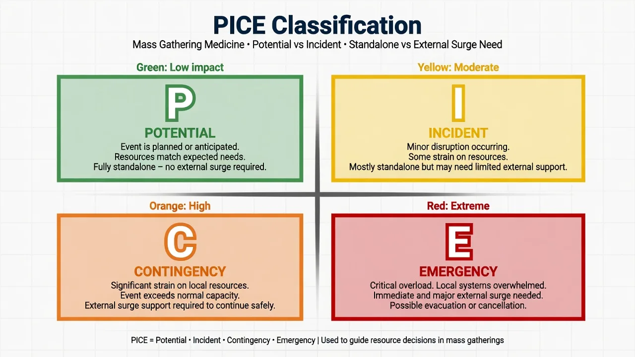 Educational PICE classification grid for mass-gathering events with potential, incident, contingency and emergency levels