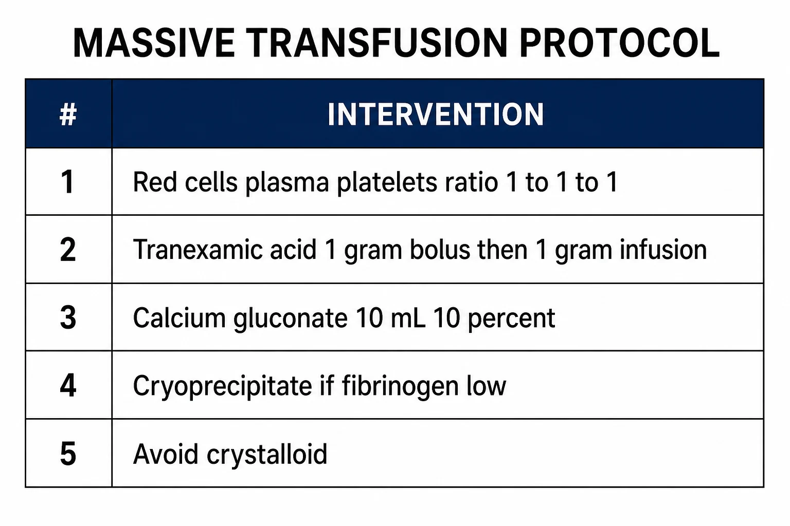 Massive transfusion protocol pack sequence with balanced blood products, calcium and tranexamic acid