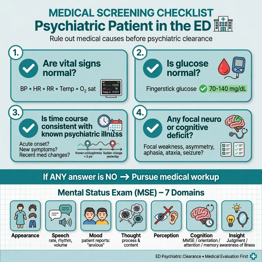 A medical clearance checklist for the psychiatric patient beside a structured risk assessment