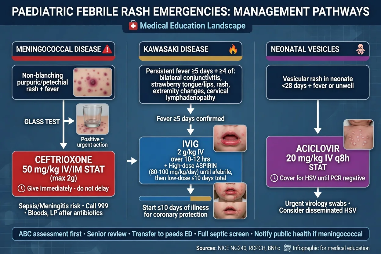 Management pathways for meningococcus Kawasaki and neonatal vesicles
