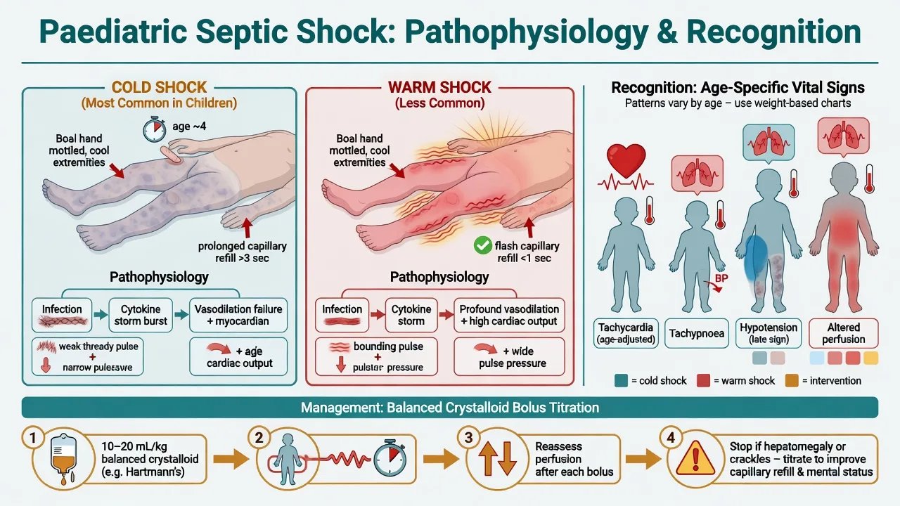 Cold versus warm paediatric septic shock with age-specific vital sign recognition