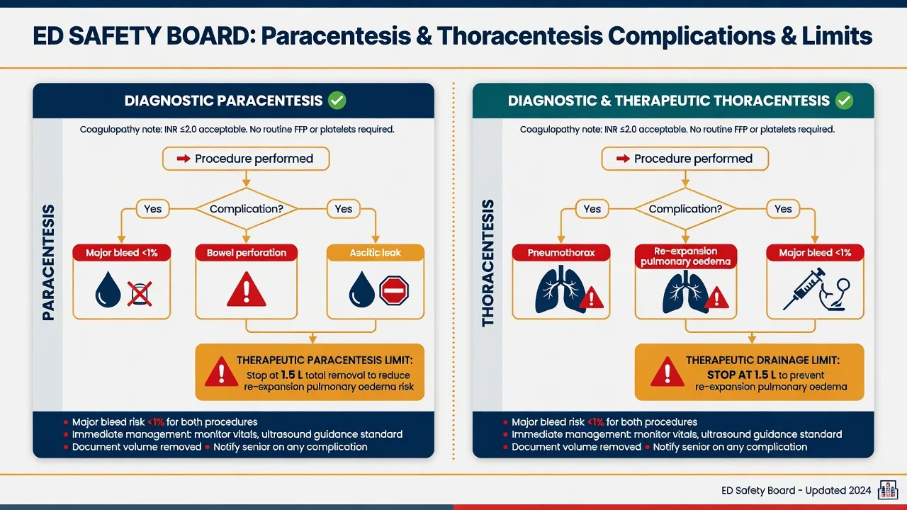 A diagnostic ascitic tap and a thoracentesis set beside a serum-ascites albumin gradient chart