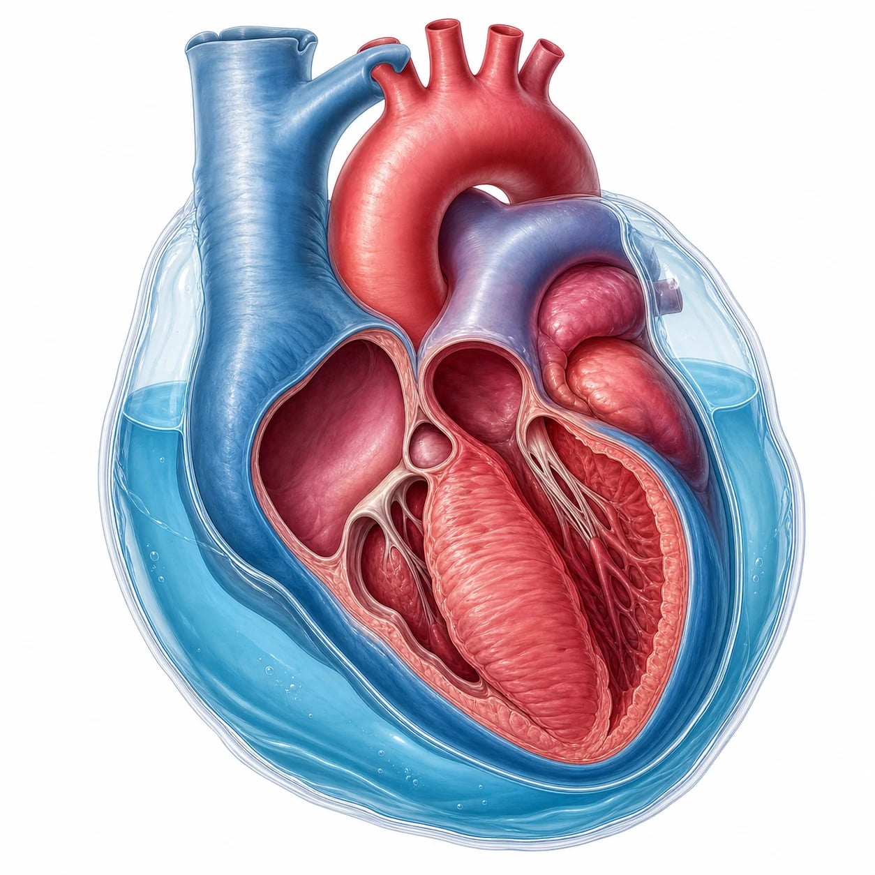 Educational diagram of intrapericardial pressure impairing diastolic filling and equalising chamber pressures in tamponade