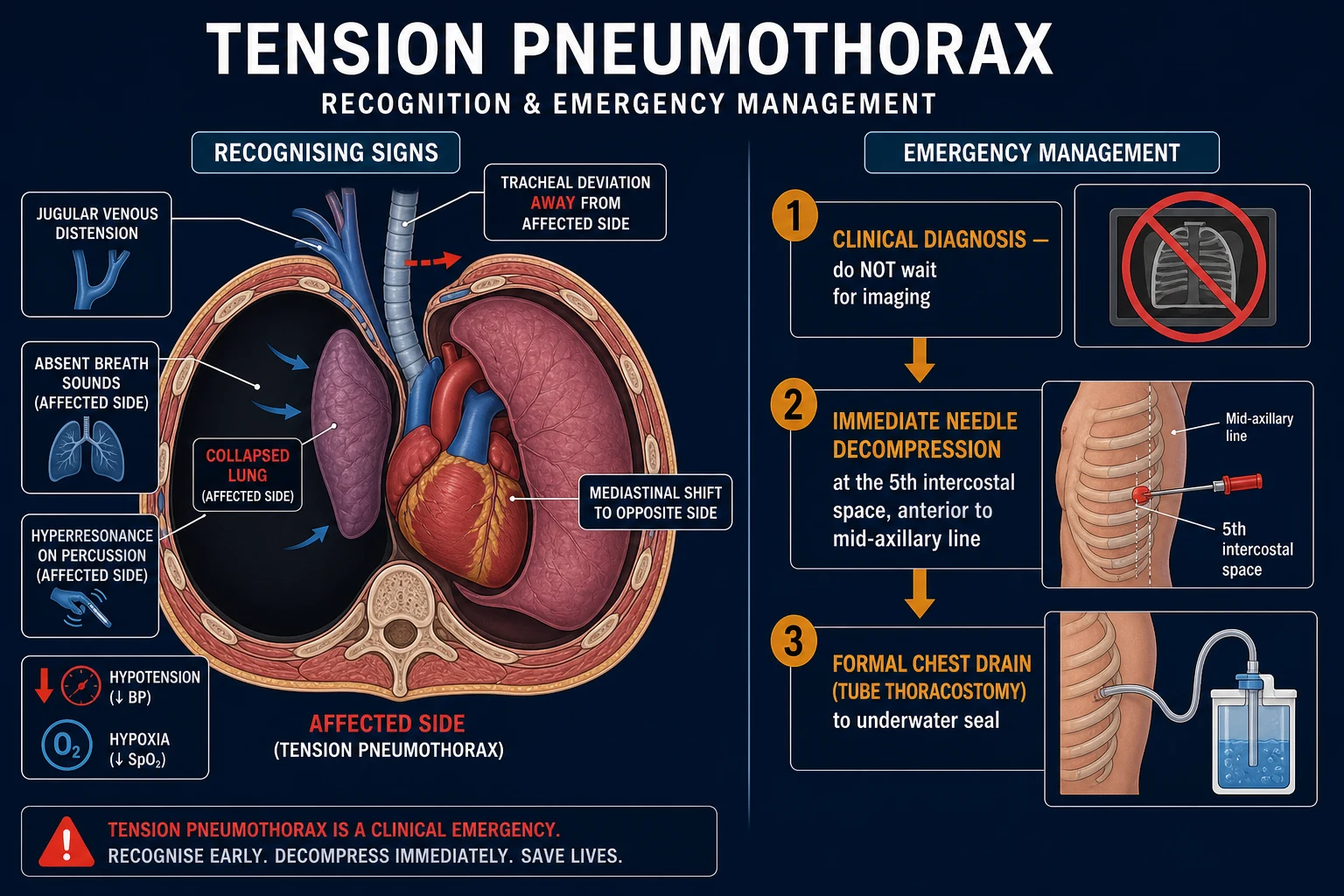 Tension pneumothorax recognition and emergency management