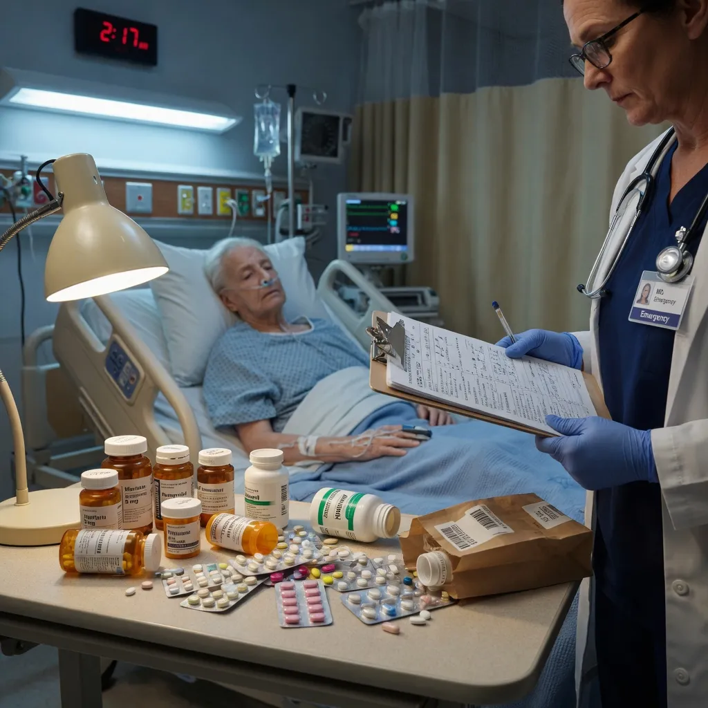 An older patient's medication list with high-risk drugs flagged beside a drug-withdrawal plan