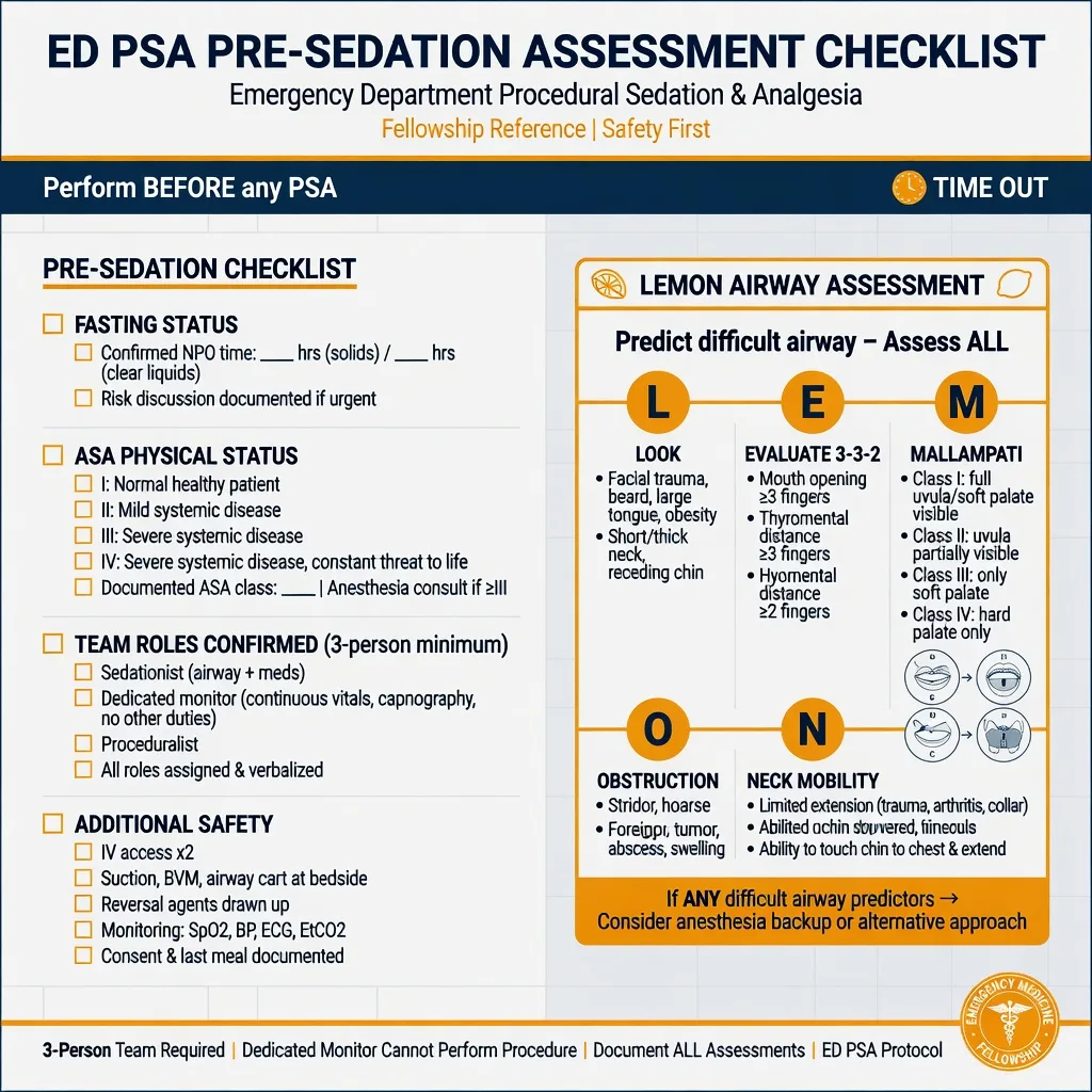 A procedural-sedation monitoring set with capnography and a rescue-airway trolley beside the patient
