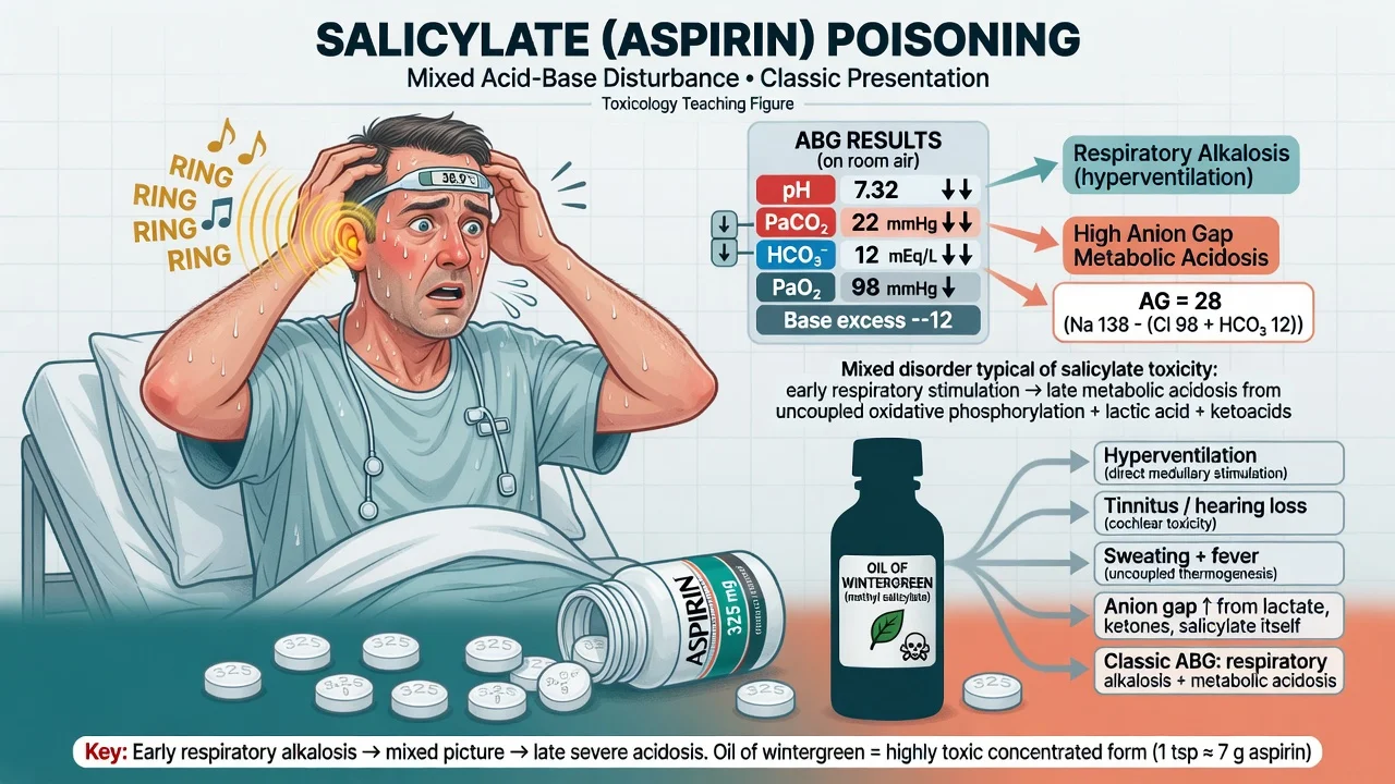 A blood gas showing a respiratory alkalosis with a high anion-gap metabolic acidosis beside a dialysis chart