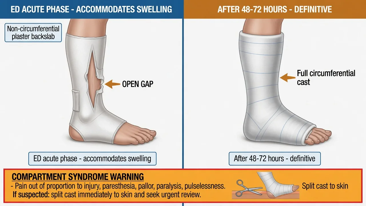 Comparison of non-circumferential plaster backslab versus circumferential cast with compartment syndrome warning