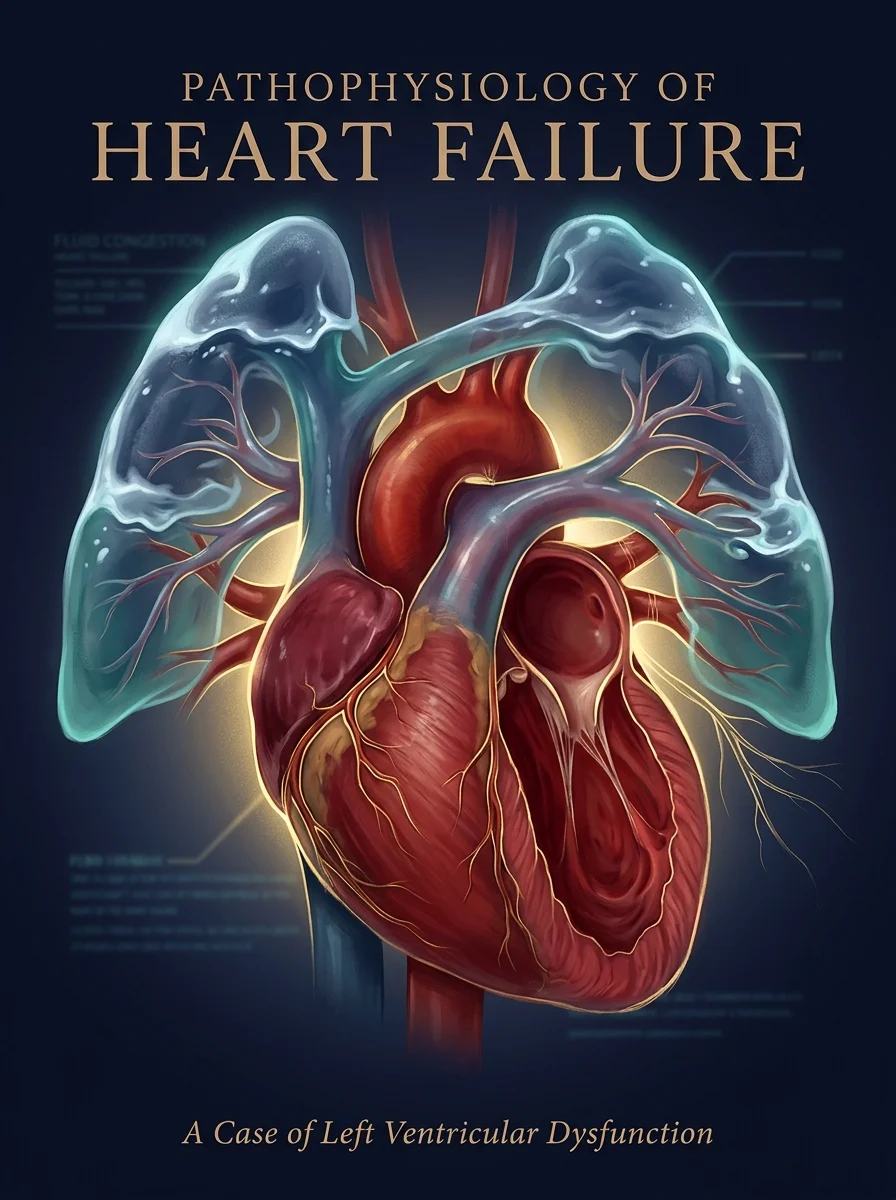 Cinematic ICU scene of flash pulmonary oedema with the patient upright on CPAP, frothy sputum in the suction tubing, an IV furosemide syringe and a nitroglycerin infusion on the trolley, bilateral fluffy infiltrates on a chest X-ray on the screen, clinical-blue lighting, medical educational, no text, no people