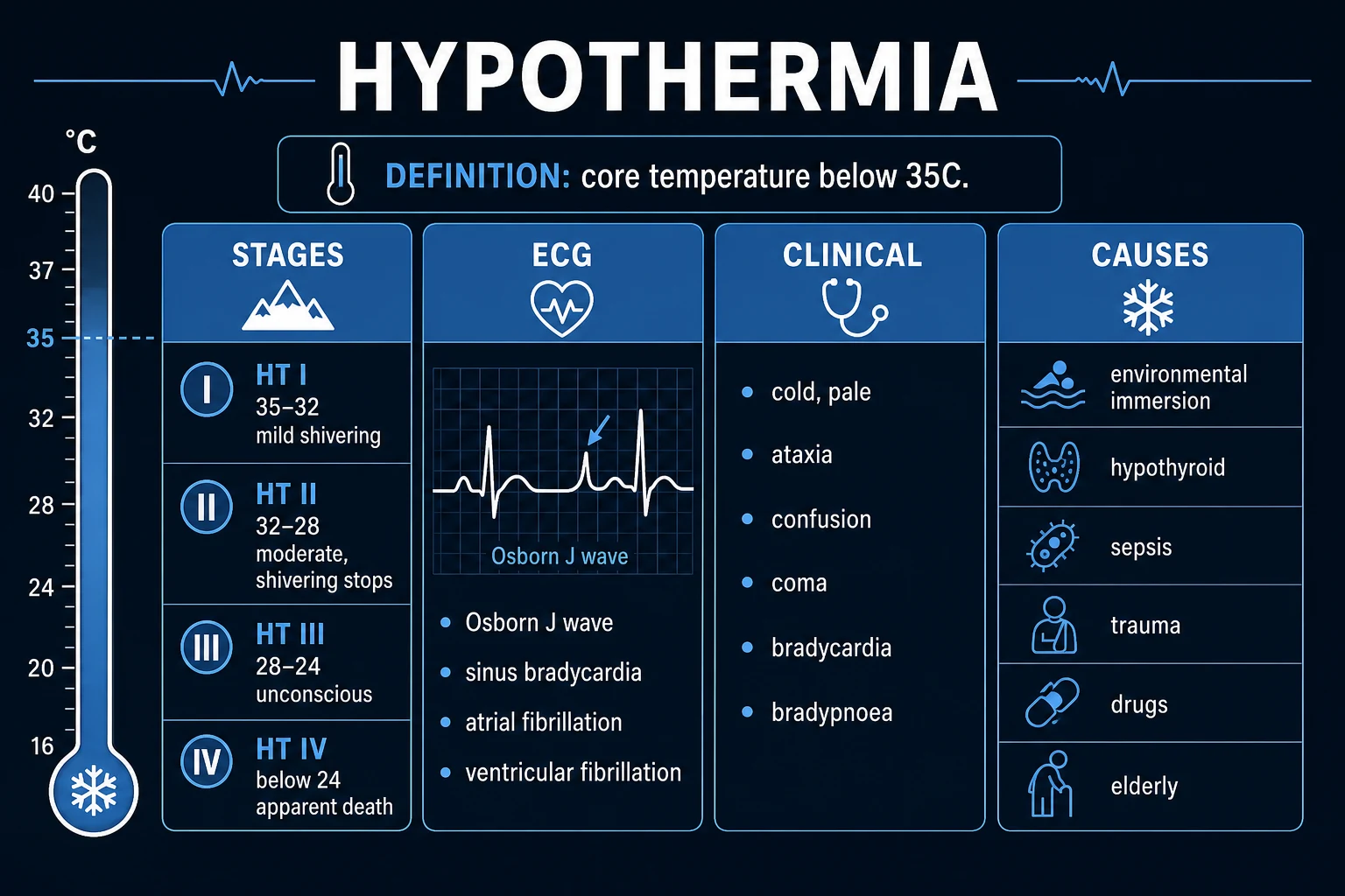 acute-hypothermia-rewarming-osborn-warm-dead classification overview for ICU fellowship exams