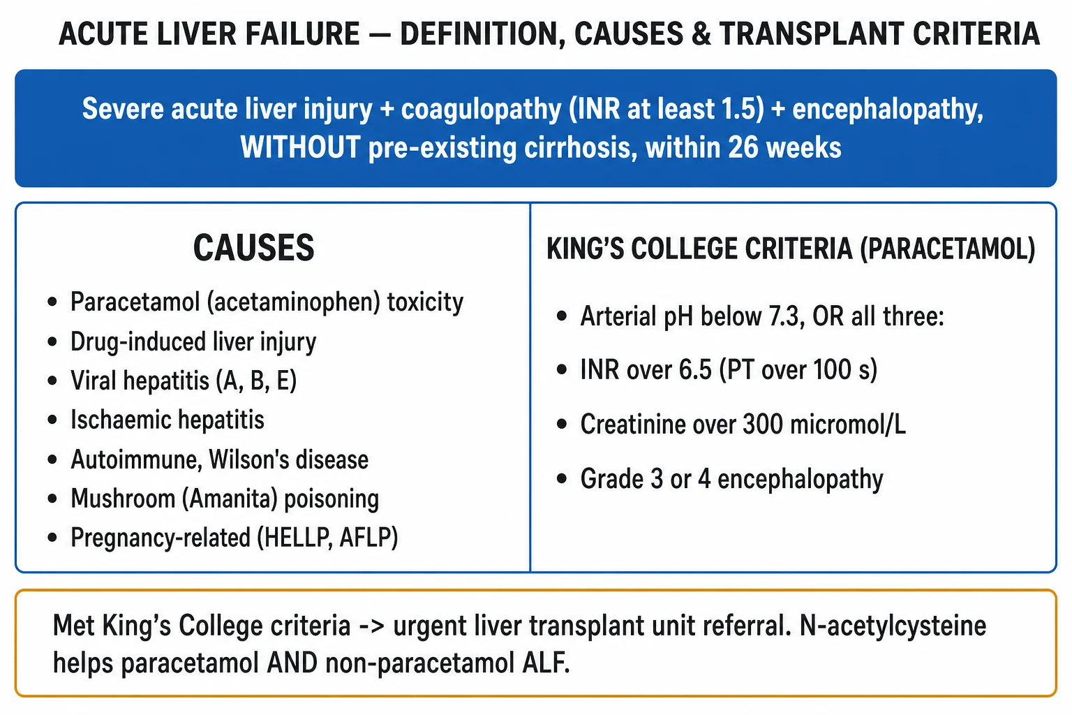 King College criteria transplant referral and NAC neuroprotection bundle