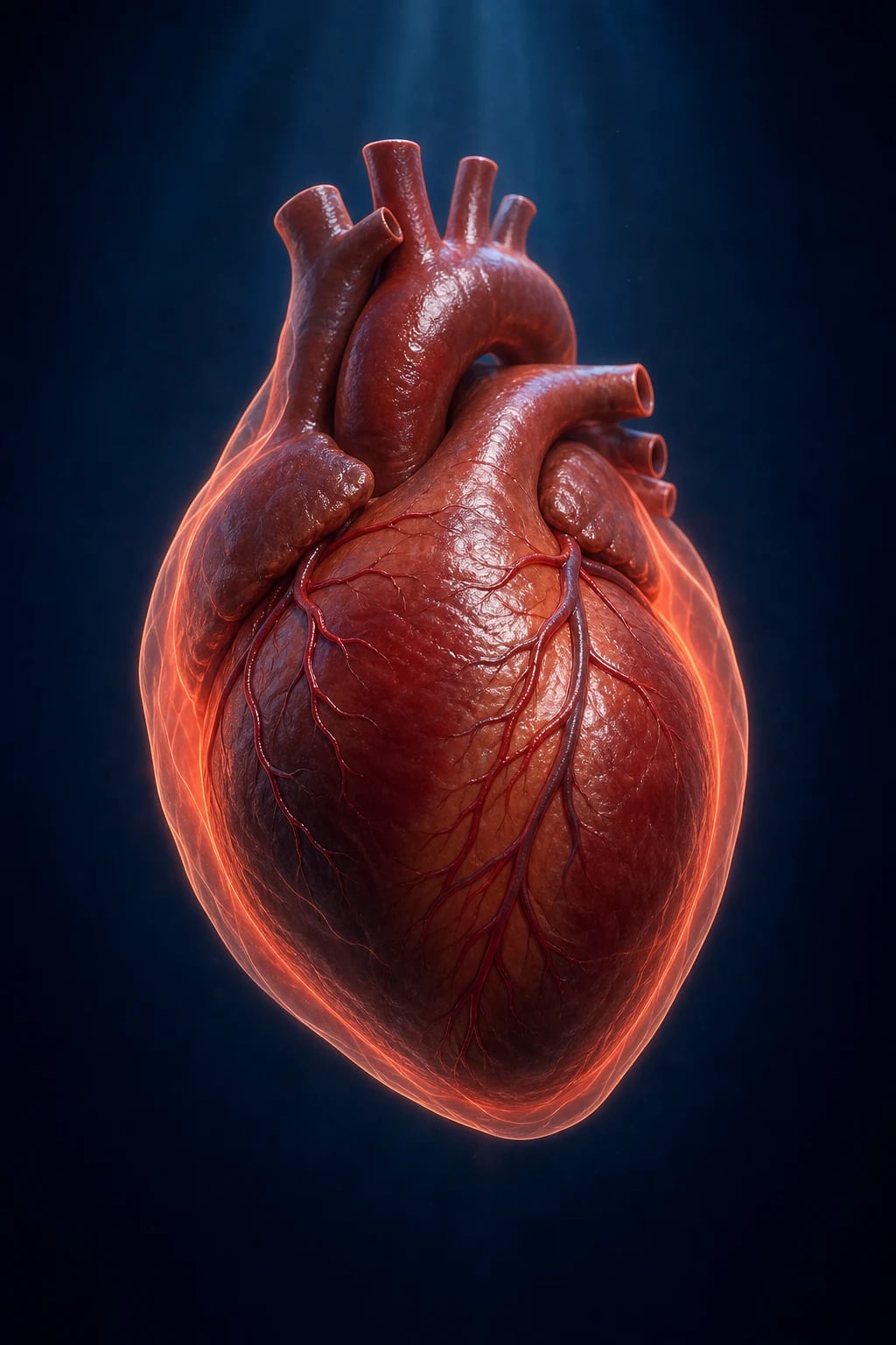 Cinematic ICU scene of a 12-lead ECG showing diffuse saddle-shaped ST elevation with PR depression on the monitor, a pericardial friction rub noted on a clipboard, an echocardiogram showing a small pericardial effusion, an ibuprofen and colchicine tray on the trolley, clinical-blue lighting, medical educational, no text, no people