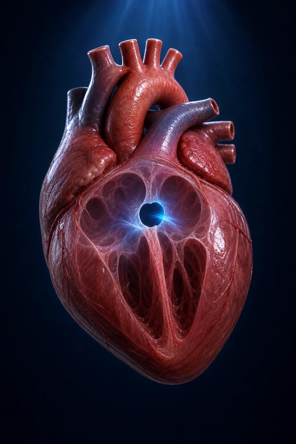 Composite overview of adult congenital heart disease: a secundum ASD with left-to-right shunt on the left, a repaired Tetralogy of Fallot with dilated right ventricle and pulmonary regurgitation jet in the middle, and an Eisenmenger heart with right-to-left shunt, central cyanosis and clubbing on the right