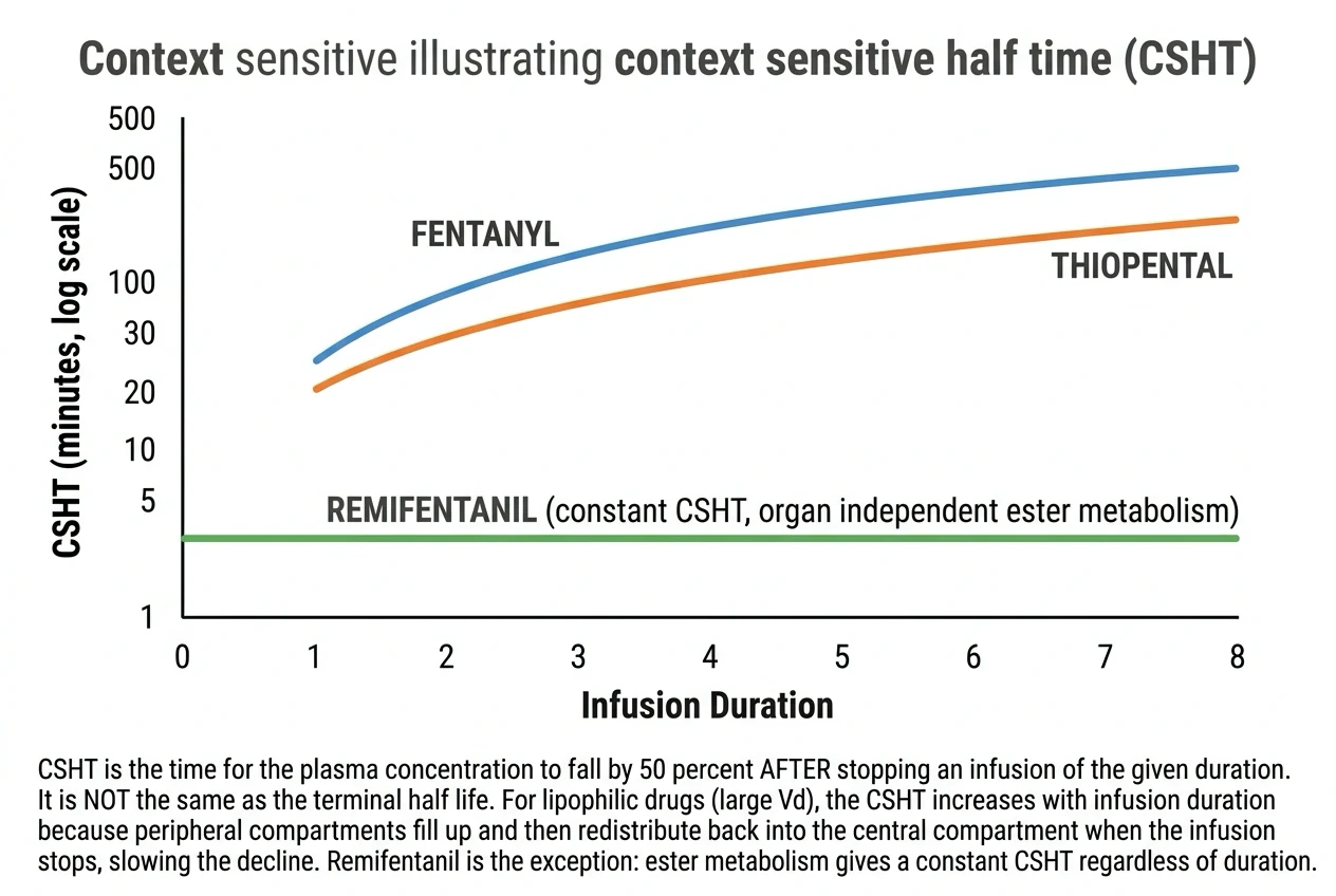 CSHT versus infusion duration for remifentanil fentanyl propofol