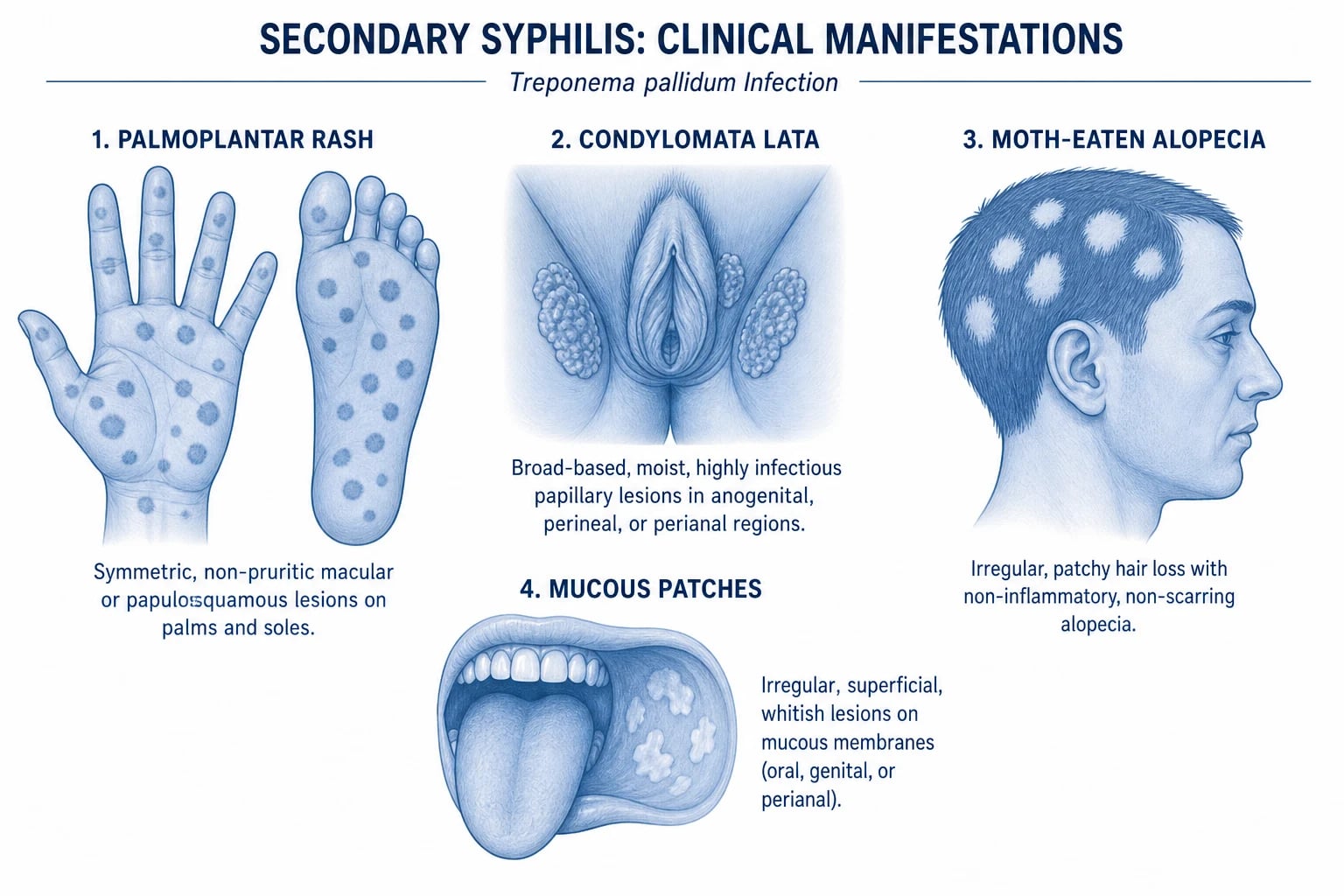 Comparison panel showing classic CLM (slow, serpiginous, single tract on foot) versus larva currens (rapid, recurrent, perianal), gnathostomiasis (migratory swellings), and myiasis (central larva)