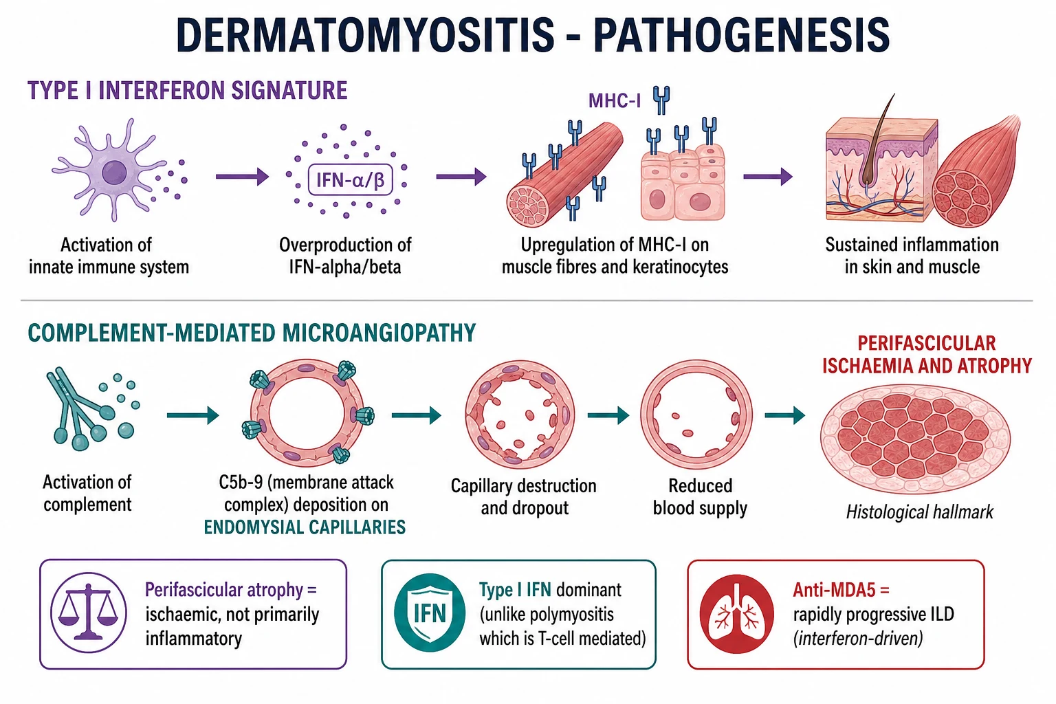 Schematic showing type I interferon signature and complement-mediated microangiopathy