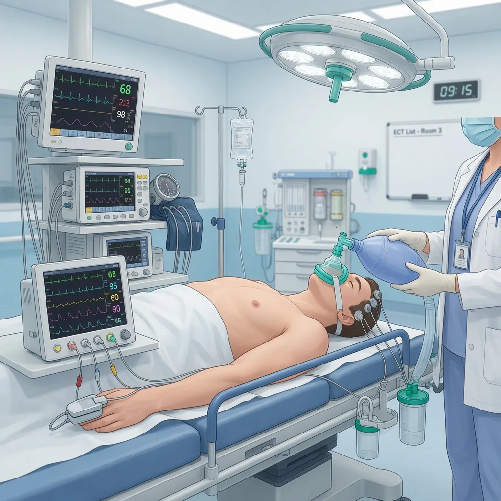 Anaesthesia for electroconvulsive therapy (ECT) overview educational illustration