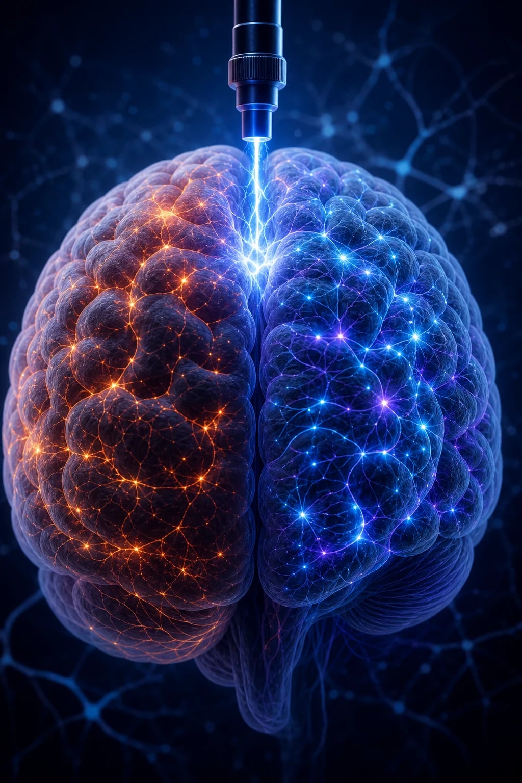 Clean management infographic: the stepwise pathway from severe psychiatric presentation to brain stimulation modality (ECT, rTMS, esketamine) with decision points and special-population notes
