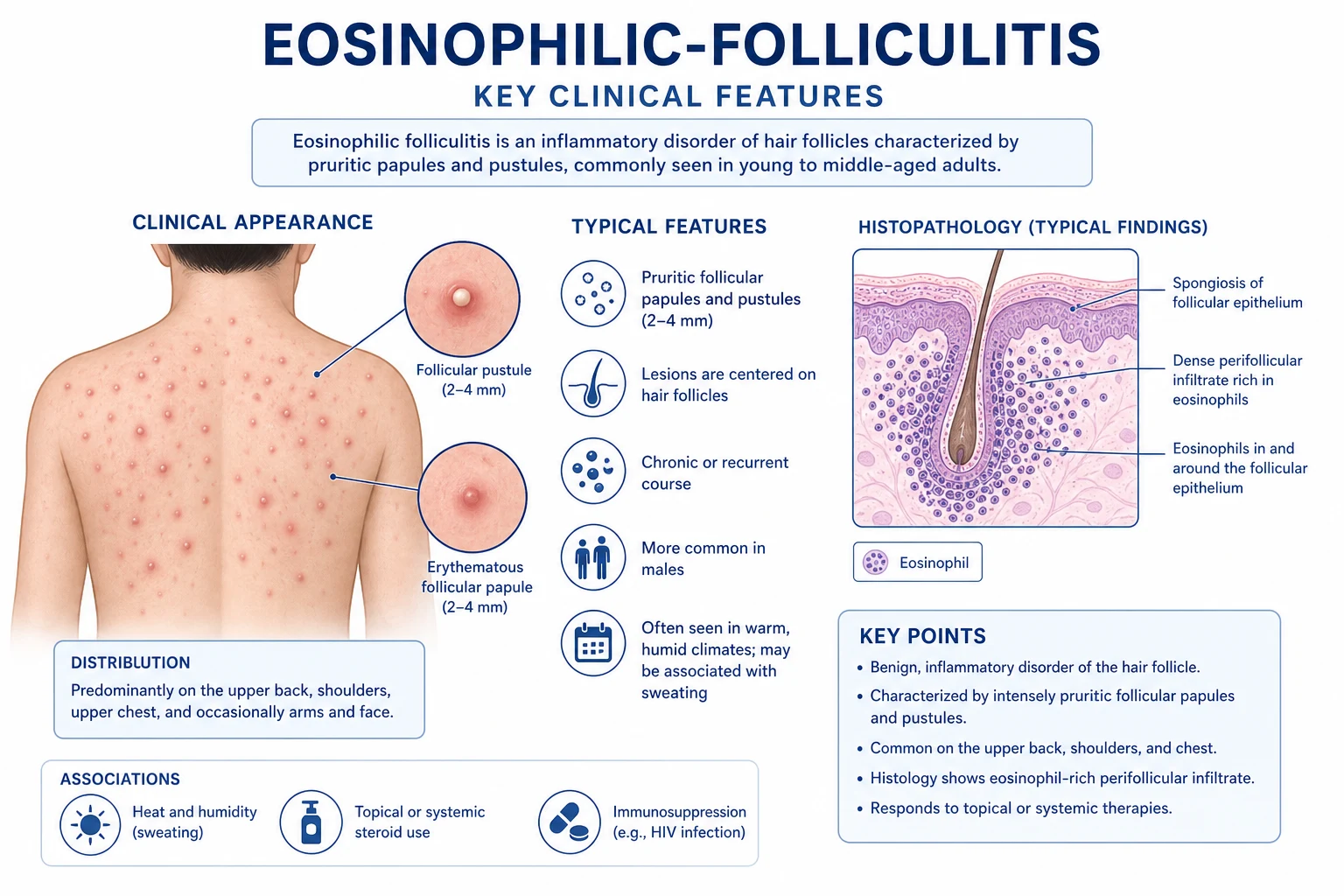 Intensely pruritic erythematous urticarial papules on the chest and face characteristic of eosinophilic folliculitis in HIV