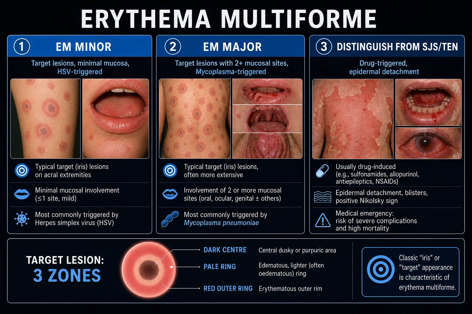 EM minor and EM major compared: skin-only target lesions versus skin plus oral mucosal erosions