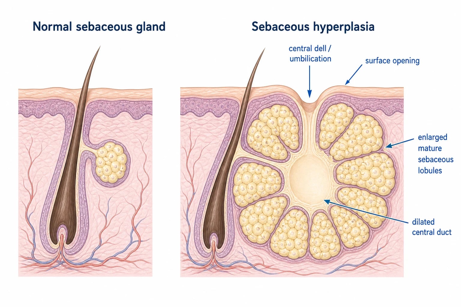 Cross-section diagram of the four-step pathophysiology of folliculitis decalvans: normal follicle, S. aureus-driven neutrophilic folliculitis, follicular wall rupture with tufting, and fibrous replacement of follicular stem cells
