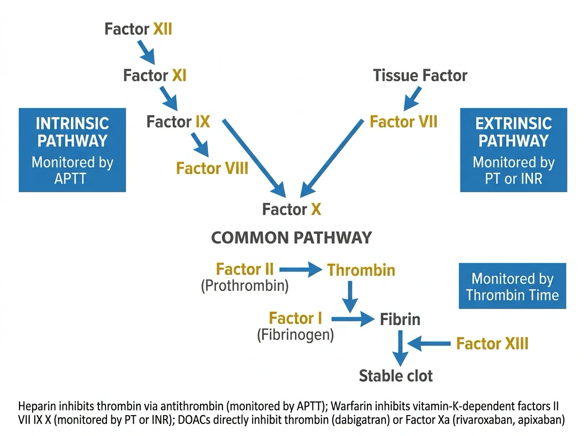 Intrinsic extrinsic common coagulation pathways with APTT and PT