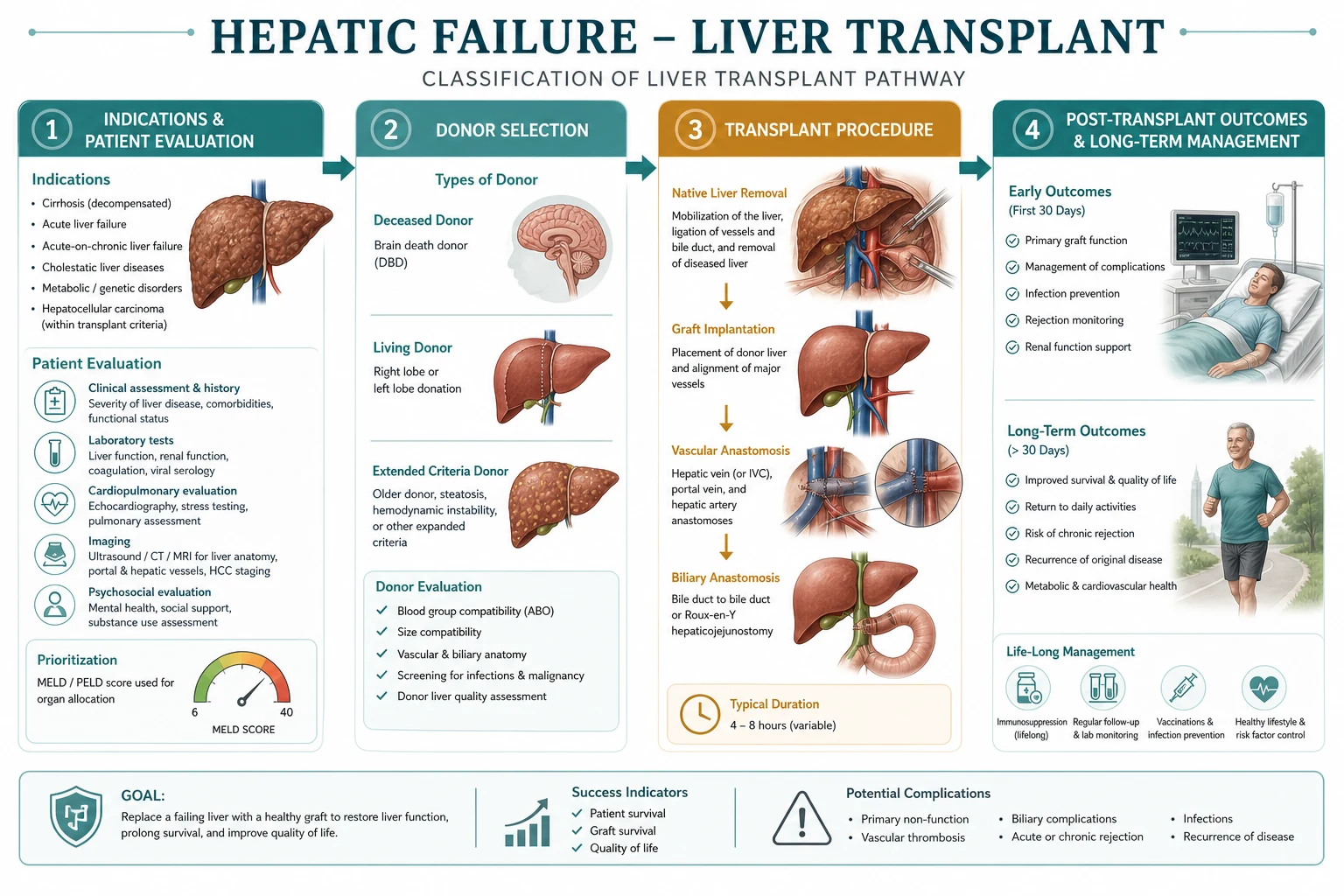 ALF vs cirrhosis and MELD educational diagram