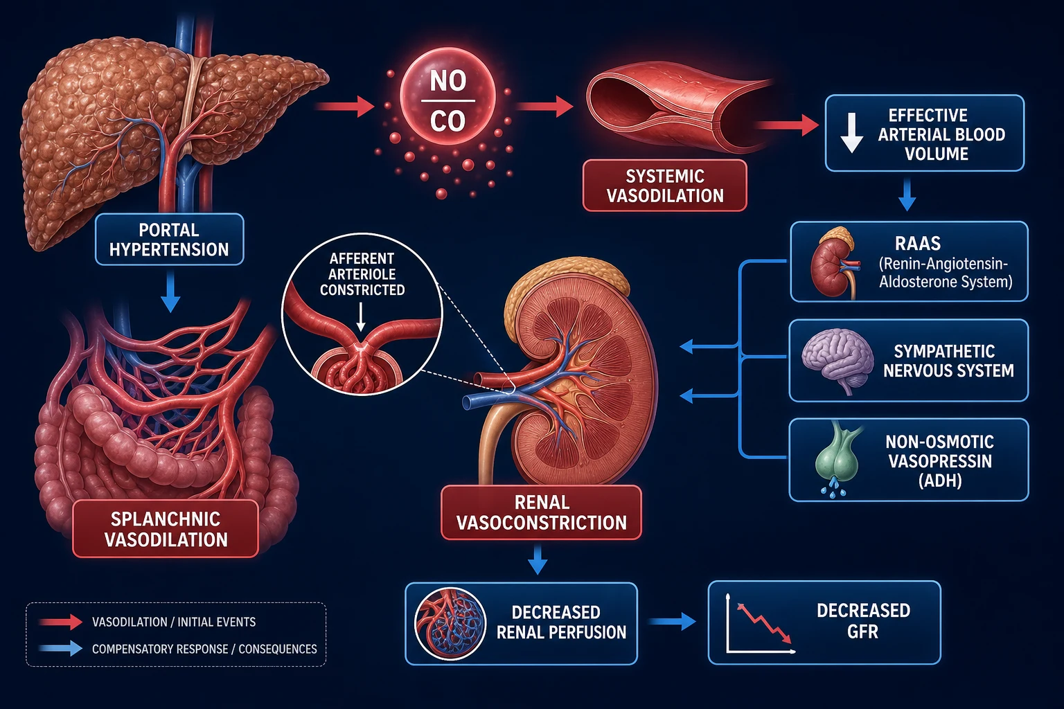 Pathophysiology of hepatorenal syndrome splanchnic vasodilation renal vasoconstriction