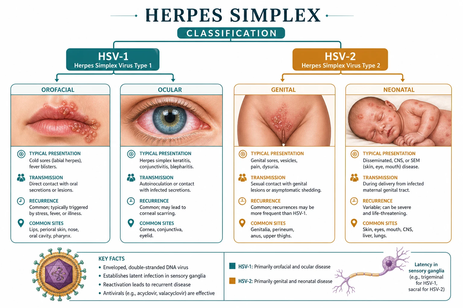 Herpes Simplex classification educational diagram