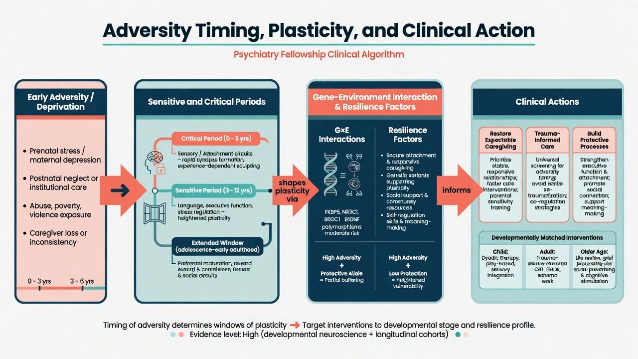 Clinical algorithm from early adversity through sensitive periods and GxE to developmentally matched interventions