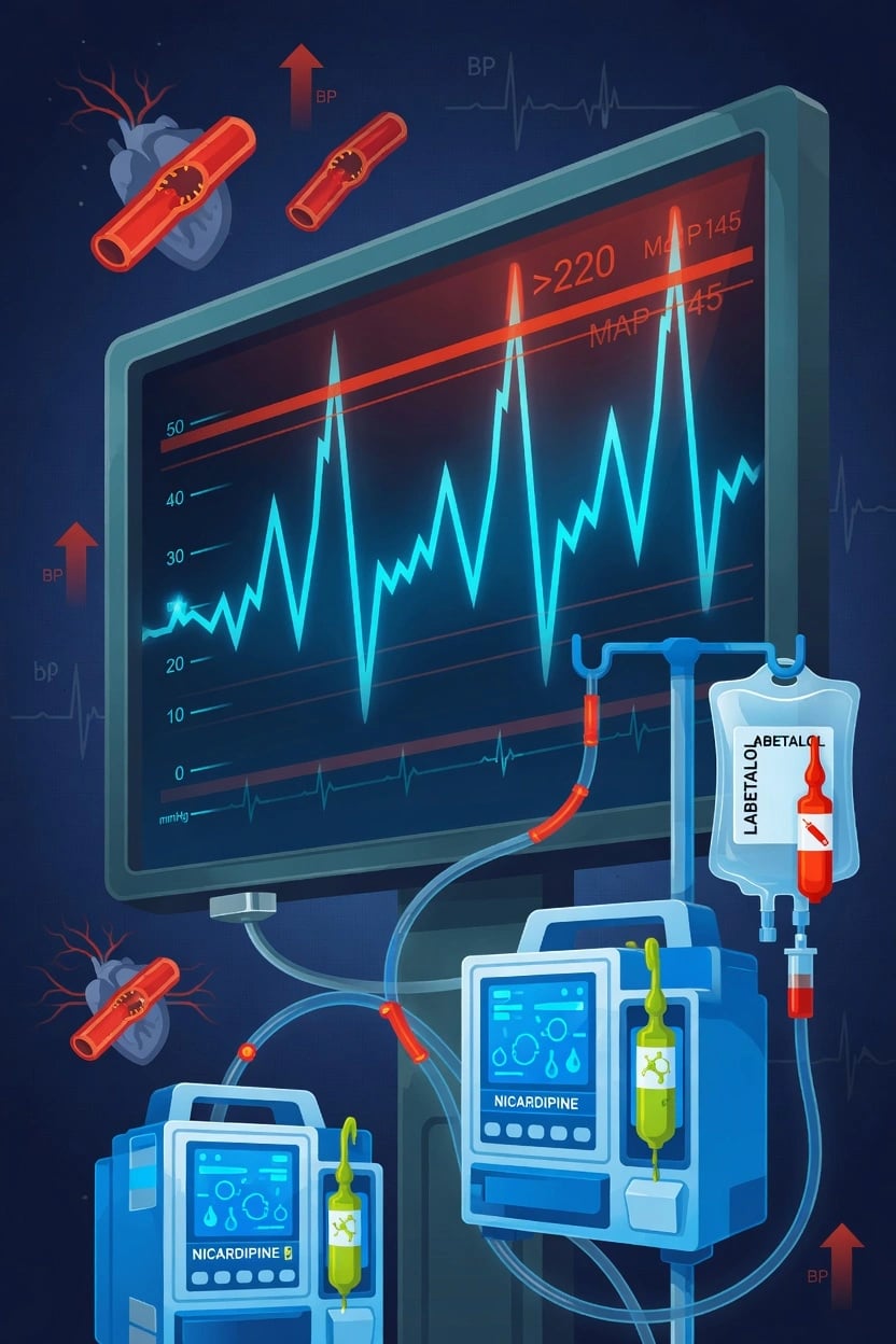 Arterial line monitoring severe hypertension with end-organ injury in ICU