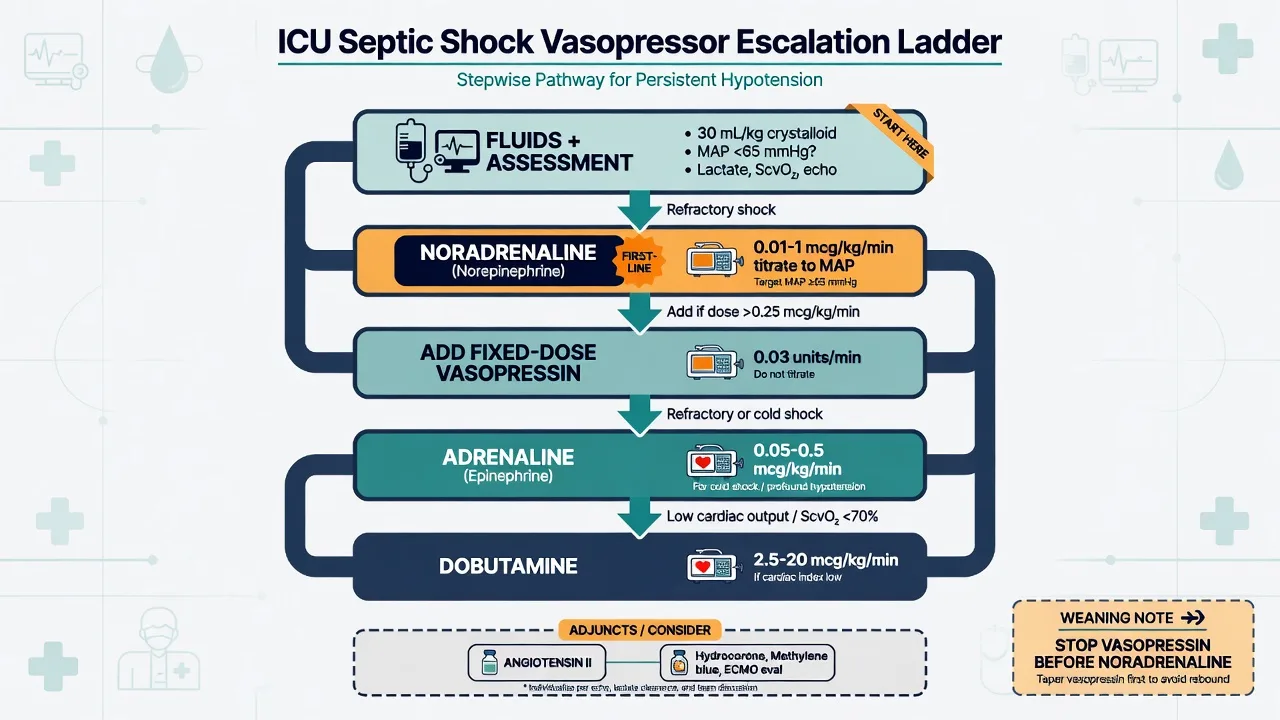 High-alert ICU medication safety pathway: insulin, anticoagulants, opioids, concentrated electrolytes, vasoactives — independent double-check, standard concentrations, smart pumps, barcode administration