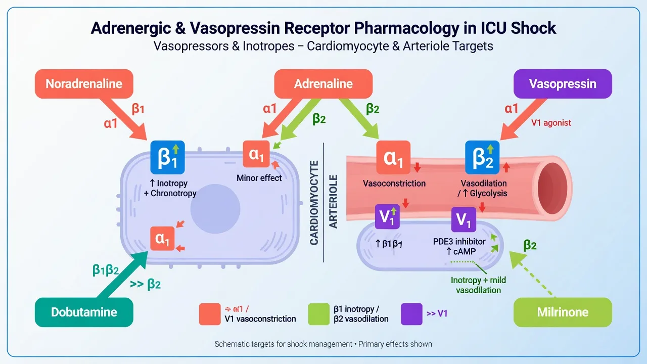 Five-stage medication-use process infographic: prescribing, transcribing, dispensing, administration, monitoring — error hotspots at each Swiss-cheese layer, clinical-blue educational style