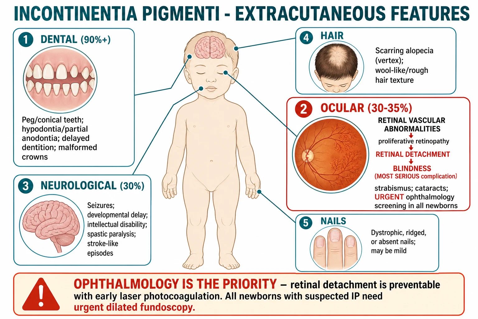 Multisystem involvement in incontinentia pigmenti: dental, ocular, neurological, hair and nail findings